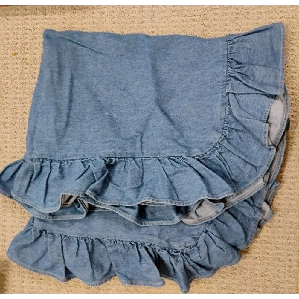 Set Of 2 Ralph Lauren Denim Chambray Ruffle Pillowcases Shams Standard Size